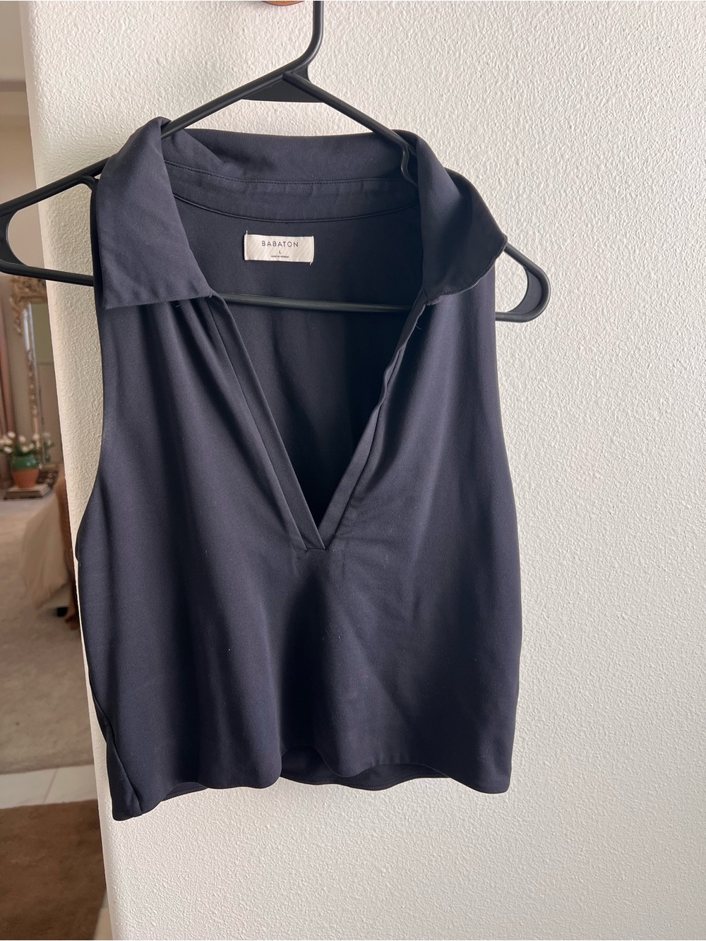 Babaton Sleeveless black collared V-Neck Top